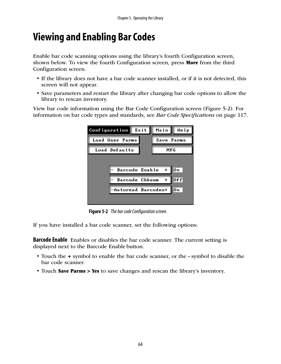 Viewing and enabling bar codes | Spectra Logic 10000 User Manual | Page 64 / 136