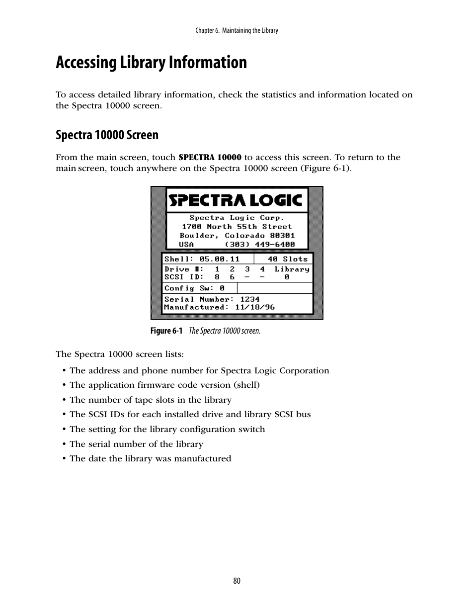 Accessing library information, Spectra 10000 screen | Spectra Logic 10000 User Manual | Page 80 / 136