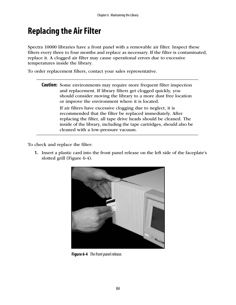 Replacing the air filter | Spectra Logic 10000 User Manual | Page 84 / 136