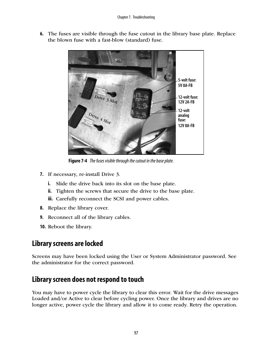 Library screens are locked, Library screen does not respond to touch | Spectra Logic 10000 User Manual | Page 97 / 136
