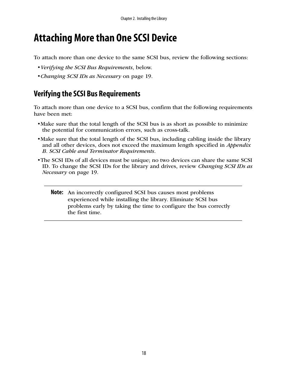 Attaching more than one scsi device, Verifying the scsi bus requirements | Spectra Logic 2K User Manual | Page 18 / 94