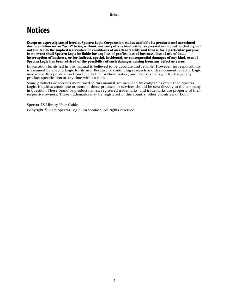 Notices | Spectra Logic 2K User Manual | Page 2 / 94