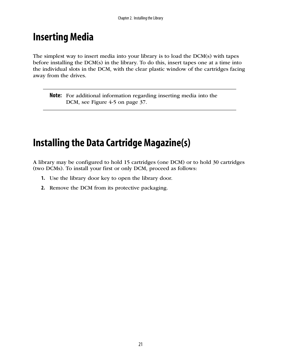 Inserting media, Installing the data cartridge magazine(s) | Spectra Logic 2K User Manual | Page 21 / 94