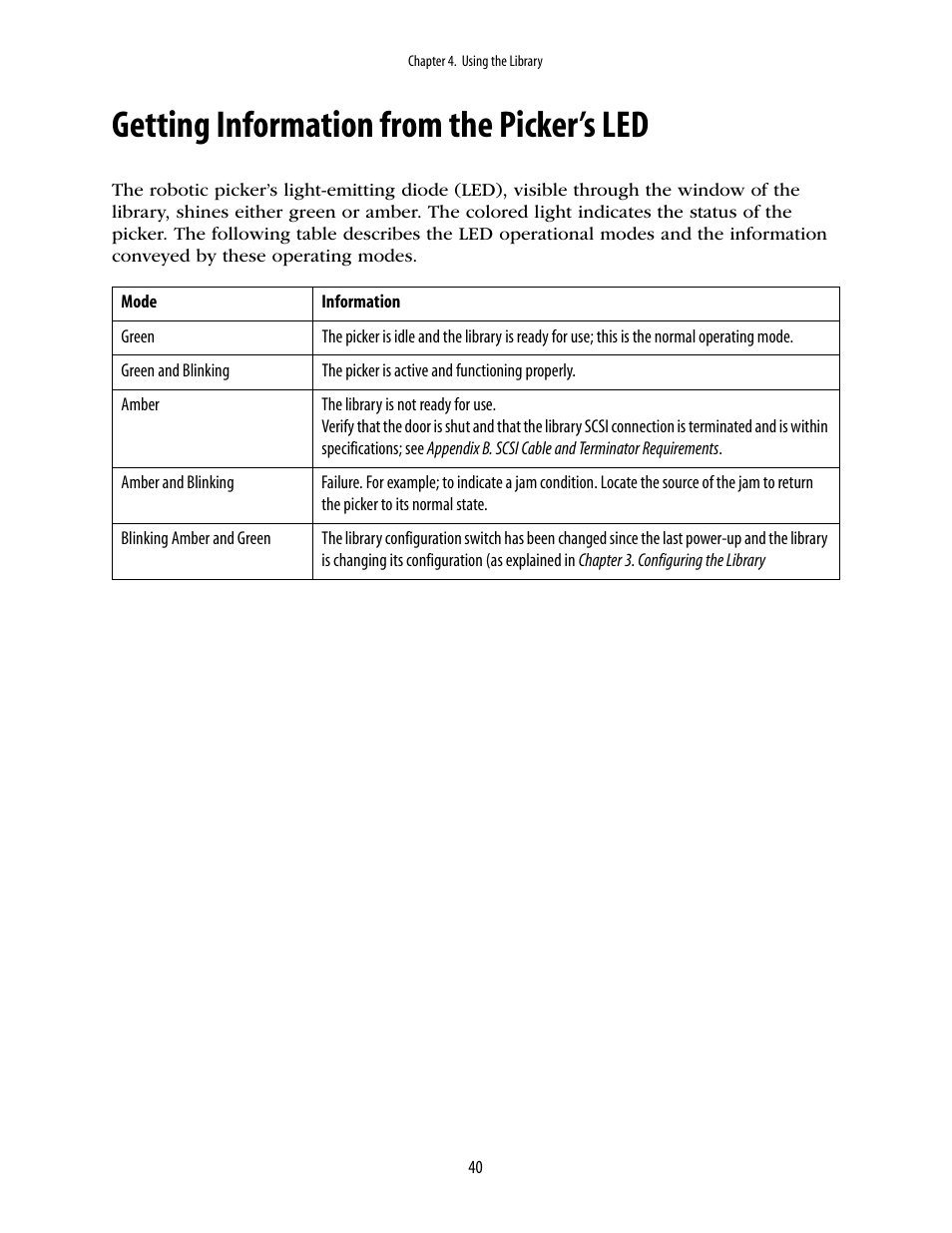 Getting information from the picker’s led | Spectra Logic 2K User Manual | Page 40 / 94