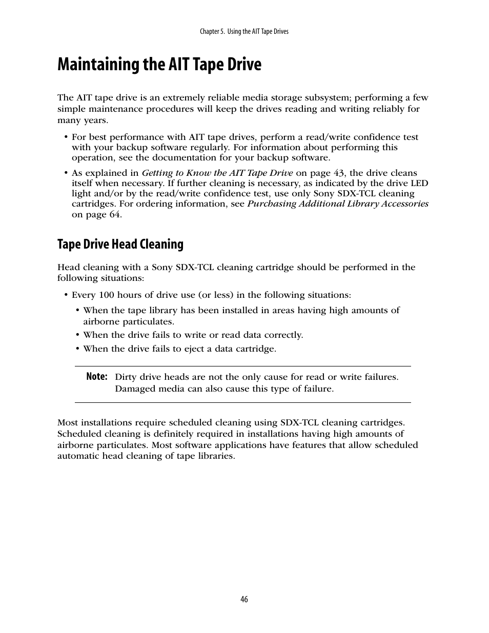 Maintaining the ait tape drive, Tape drive head cleaning | Spectra Logic 2K User Manual | Page 46 / 94