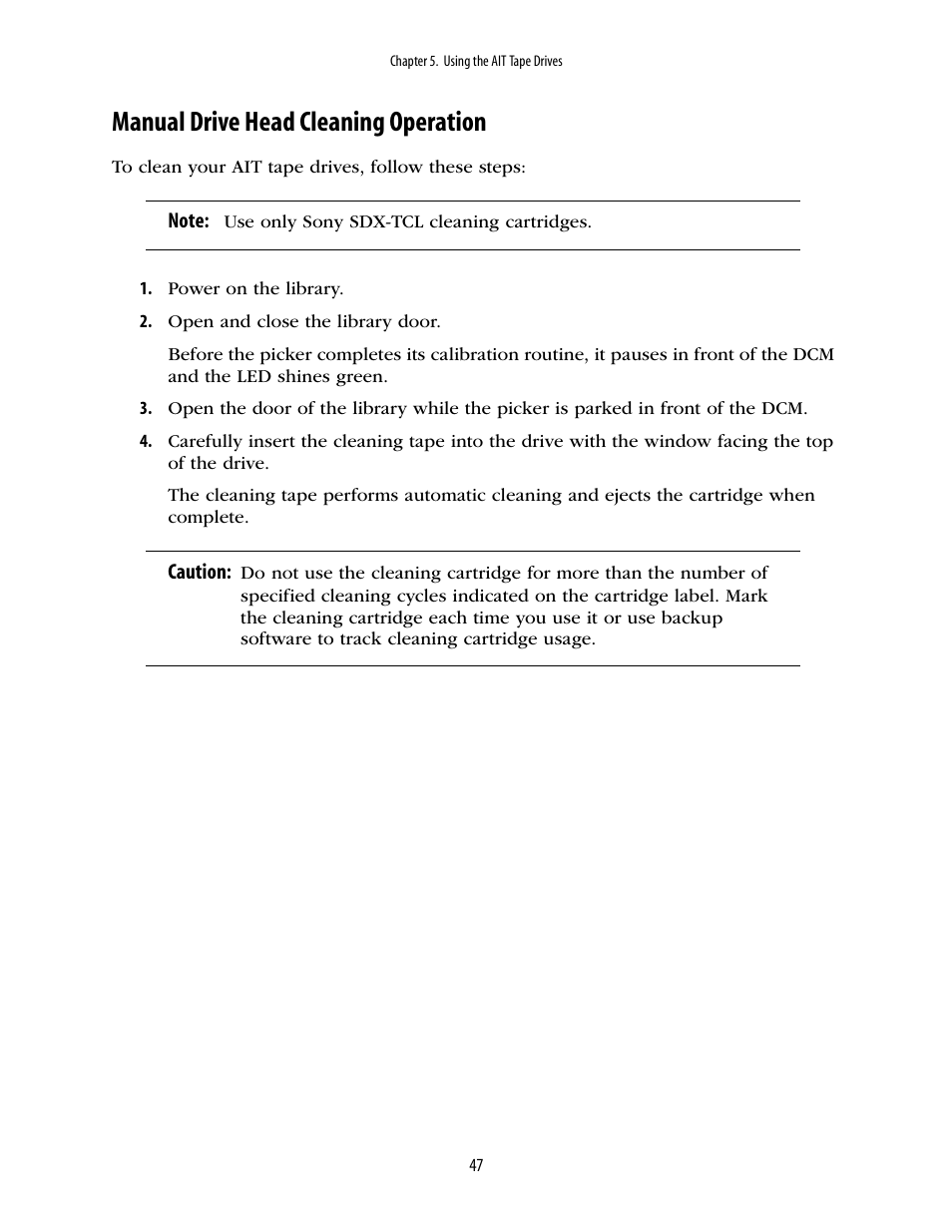 Manual drive head cleaning operation | Spectra Logic 2K User Manual | Page 47 / 94