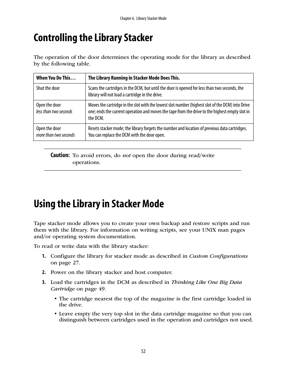 Controlling the library stacker, Using the library in stacker mode | Spectra Logic 2K User Manual | Page 52 / 94