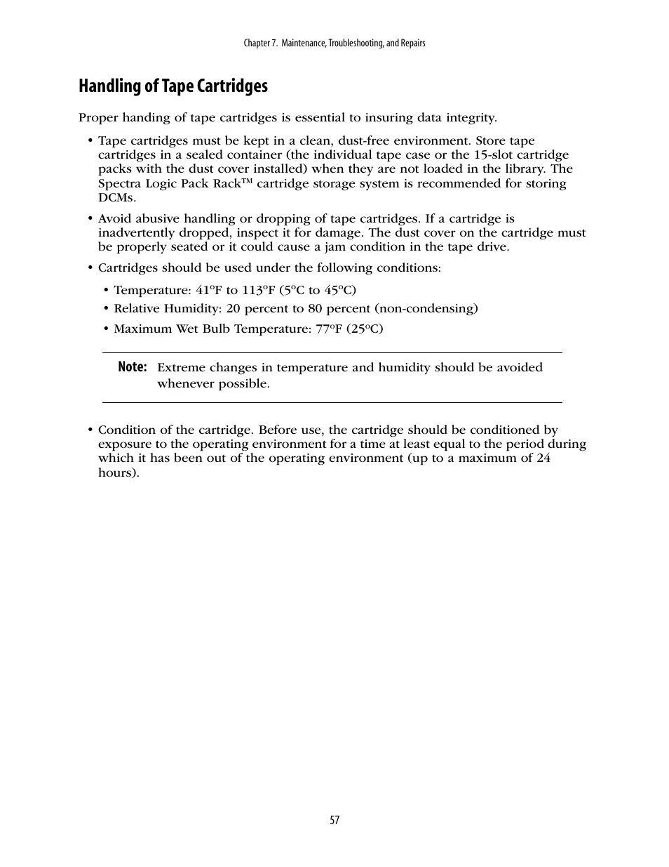 Handling of tape cartridges | Spectra Logic 2K User Manual | Page 57 / 94