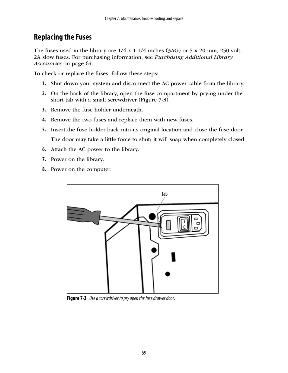 Replacing the fuses | Spectra Logic 2K User Manual | Page 59 / 94