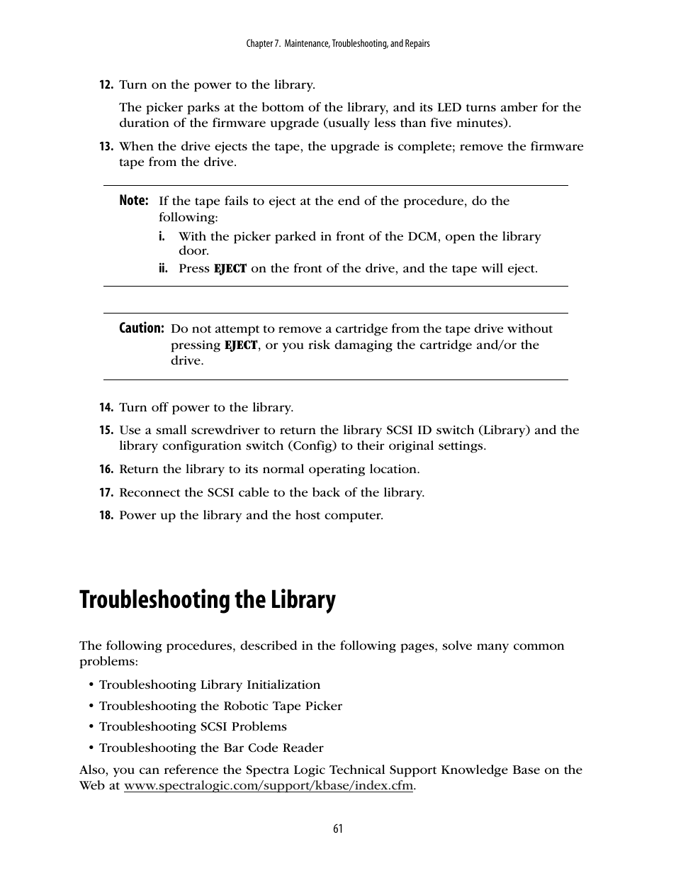 Troubleshooting the library | Spectra Logic 2K User Manual | Page 61 / 94