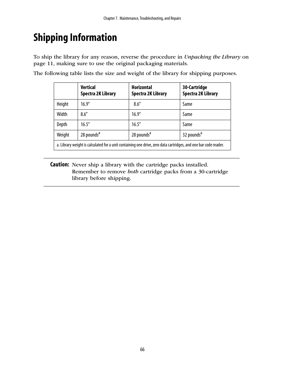 Shipping information | Spectra Logic 2K User Manual | Page 66 / 94