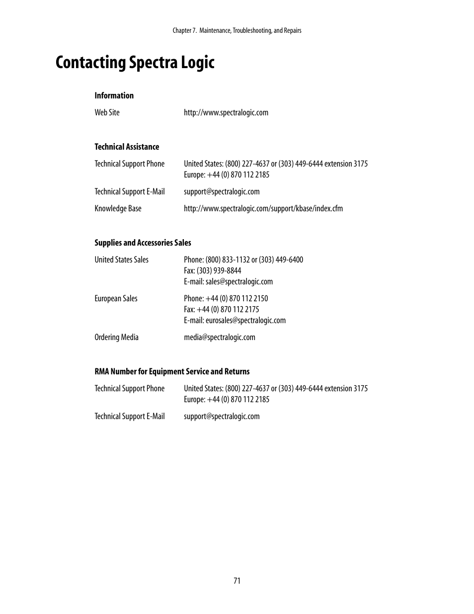 Contacting spectra logic | Spectra Logic 2K User Manual | Page 71 / 94