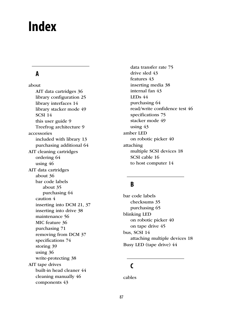 Index | Spectra Logic 2K User Manual | Page 87 / 94