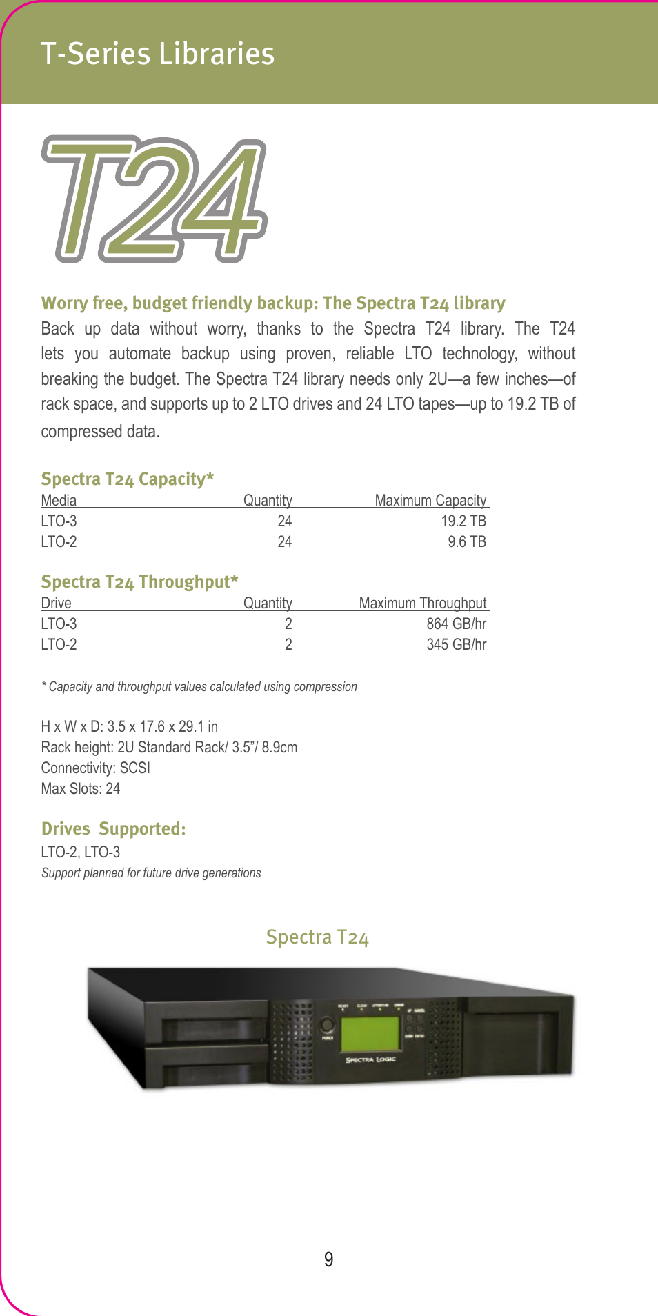 T-series libraries, Spectra t24 | Spectra Logic 2007 User Manual | Page 11 / 24