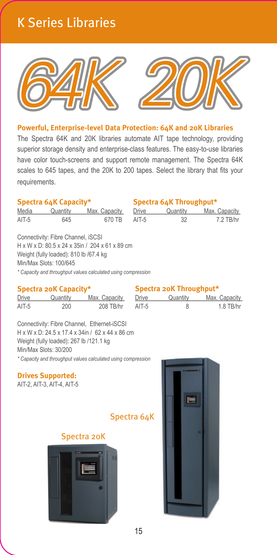 K series libraries, Spectra 64k spectra 20k | Spectra Logic 2007 User Manual | Page 17 / 24