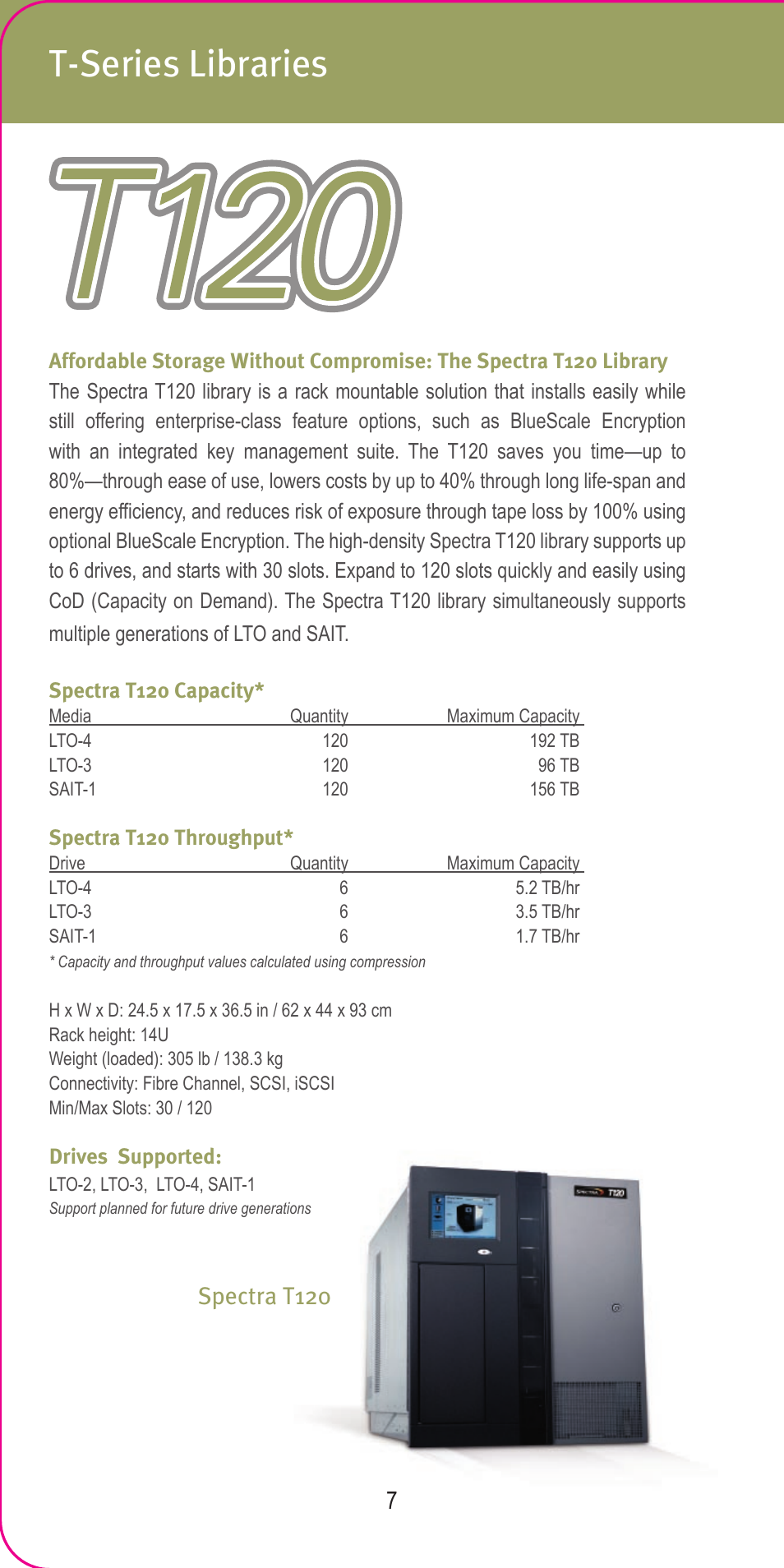 T-series libraries, Spectra t120 | Spectra Logic 2007 User Manual | Page 9 / 24