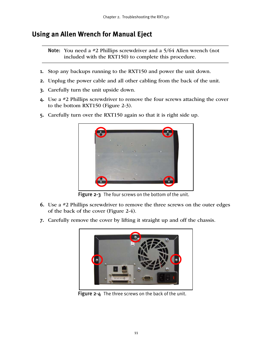 Using an allen wrench for manual eject | Spectra Logic RXT150 User Manual | Page 11 / 43