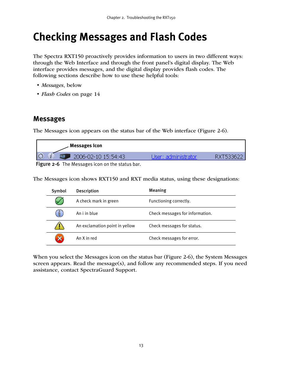 Checking messages and flash codes, Messages | Spectra Logic RXT150 User Manual | Page 13 / 43