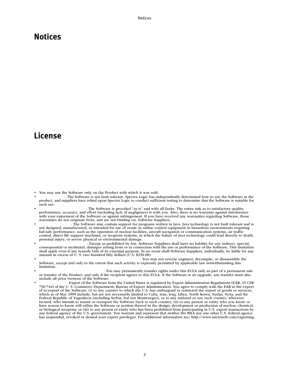 Notices, License | Spectra Logic RXT150 User Manual | Page 2 / 43
