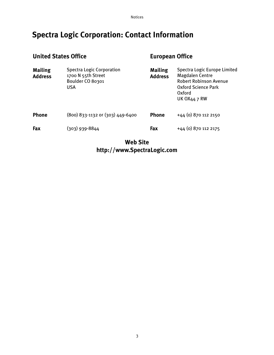 Spectra logic corporation: contact information | Spectra Logic RXT150 User Manual | Page 3 / 43