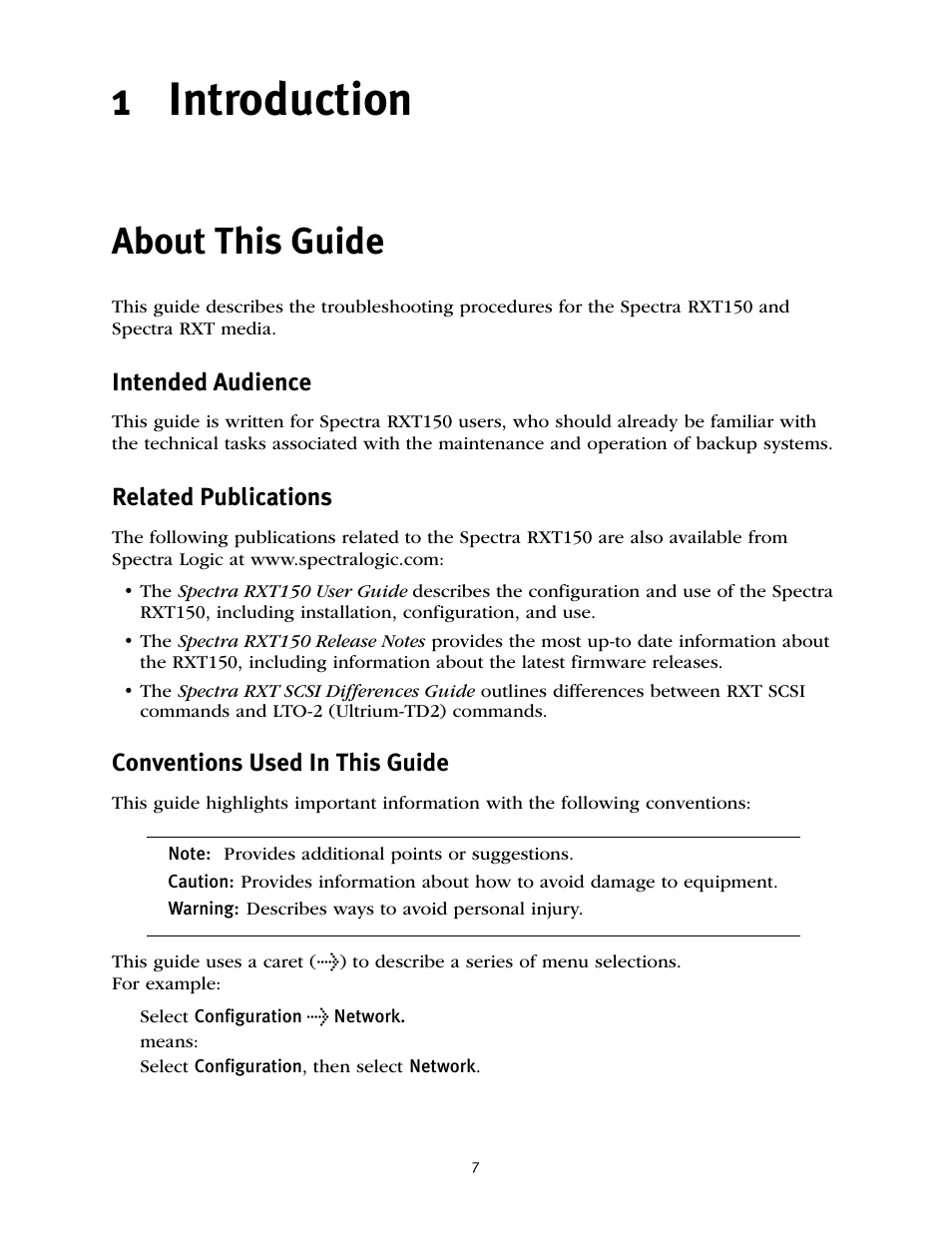 1 introduction, About this guide, Chapter 1. introduction | Spectra Logic RXT150 User Manual | Page 7 / 43