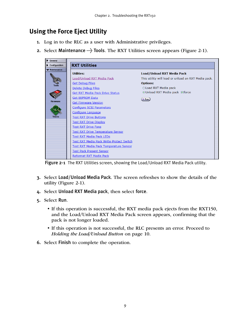 Using the force eject utility | Spectra Logic RXT150 User Manual | Page 9 / 43