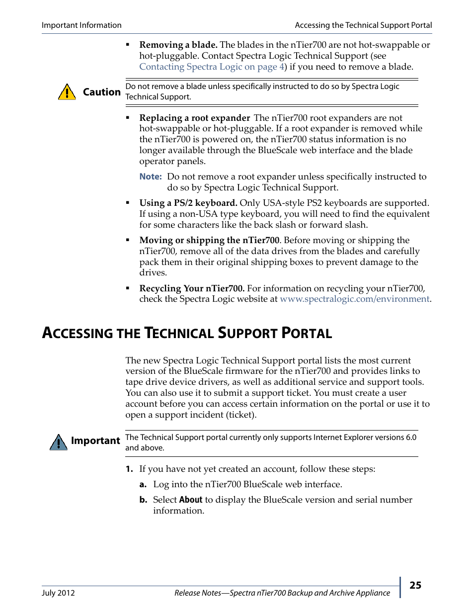 Accessing the technical support portal, Ccessing, Echnical | Upport, Ortal | Spectra Logic NTIER700 User Manual | Page 25 / 28