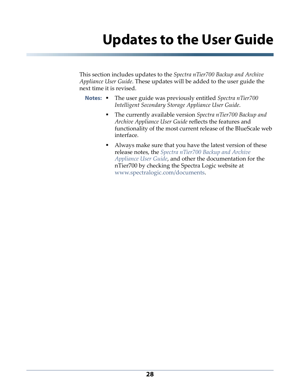 Updates to the user guide | Spectra Logic NTIER700 User Manual | Page 28 / 28