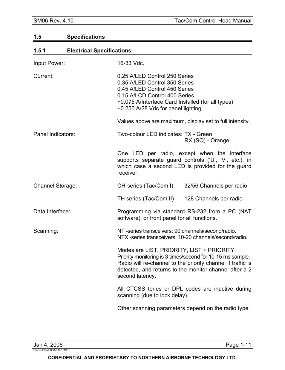 5 specifications, 1 electrical specifications | Spectra Logic TAC/COM SERIES User Manual | Page 19 / 107