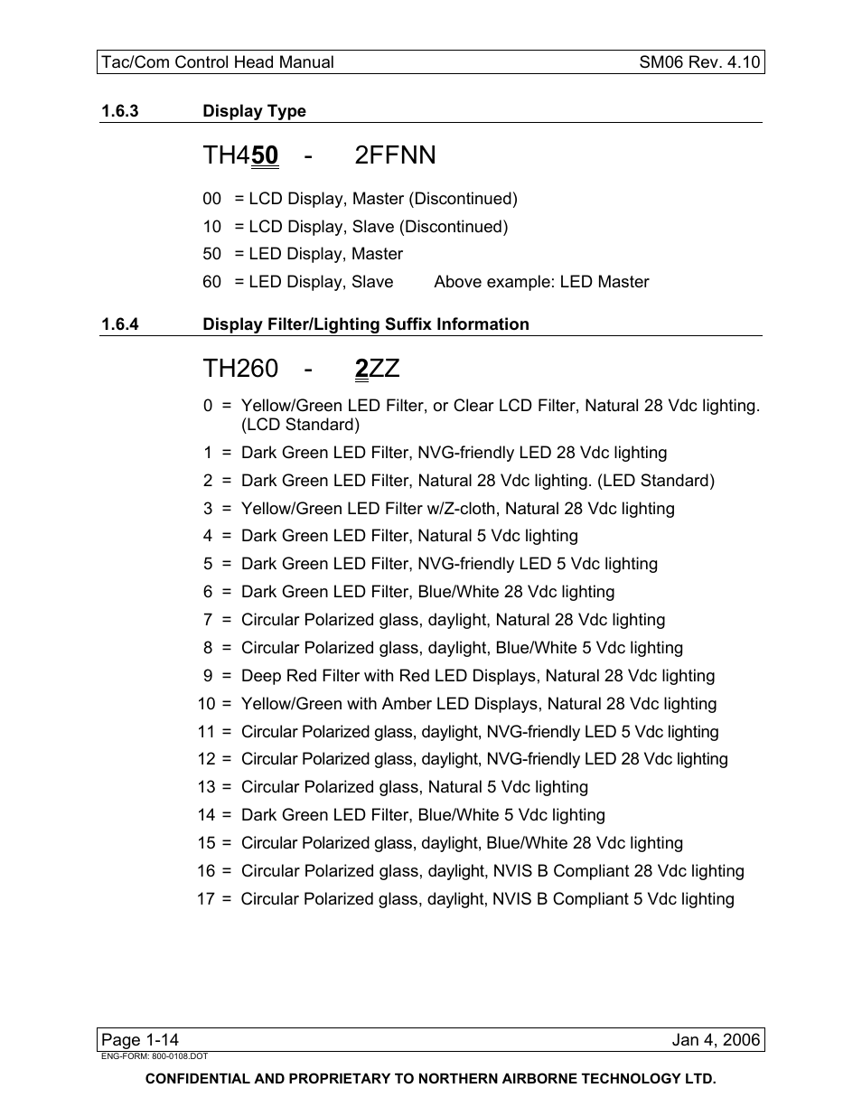 3 display type, 4 display filter/lighting suffix information, Th4 50 - 2ffnn | Th260 - 2 zz | Spectra Logic TAC/COM SERIES User Manual | Page 22 / 107