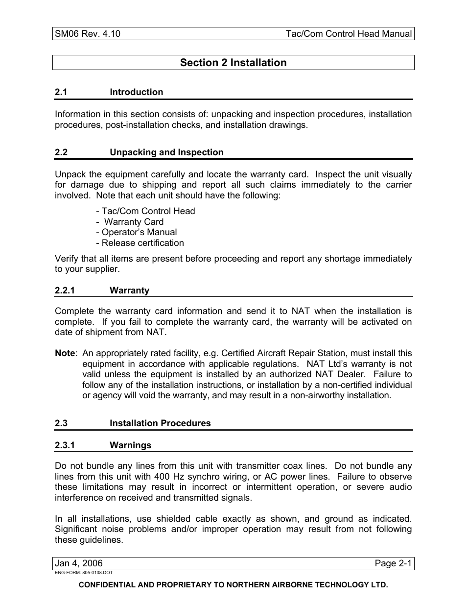 Installation, 1 introduction, 2 unpacking and inspection | 1 warranty, 3 installation procedures, 1 warnings | Spectra Logic TAC/COM SERIES User Manual | Page 25 / 107