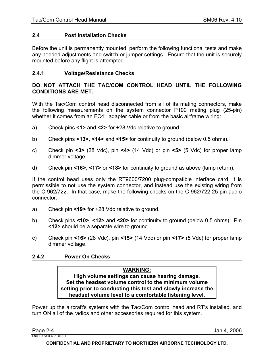4 post installation checks, 1 voltage/resistance checks, 2 power on checks | Spectra Logic TAC/COM SERIES User Manual | Page 28 / 107