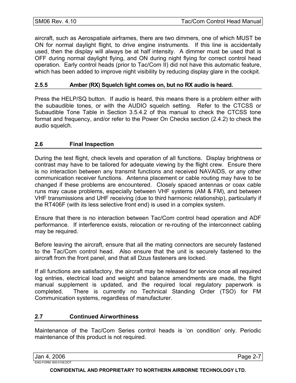 6 final inspection, 7 continued airworthiness | Spectra Logic TAC/COM SERIES User Manual | Page 31 / 107