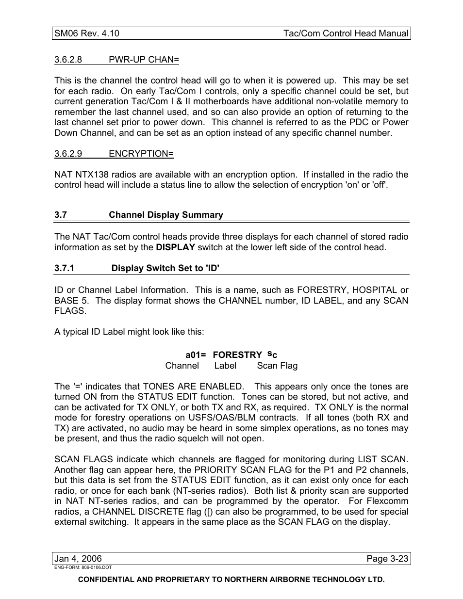 7 channel display summary, 1 display switch set to 'id | Spectra Logic TAC/COM SERIES User Manual | Page 97 / 107