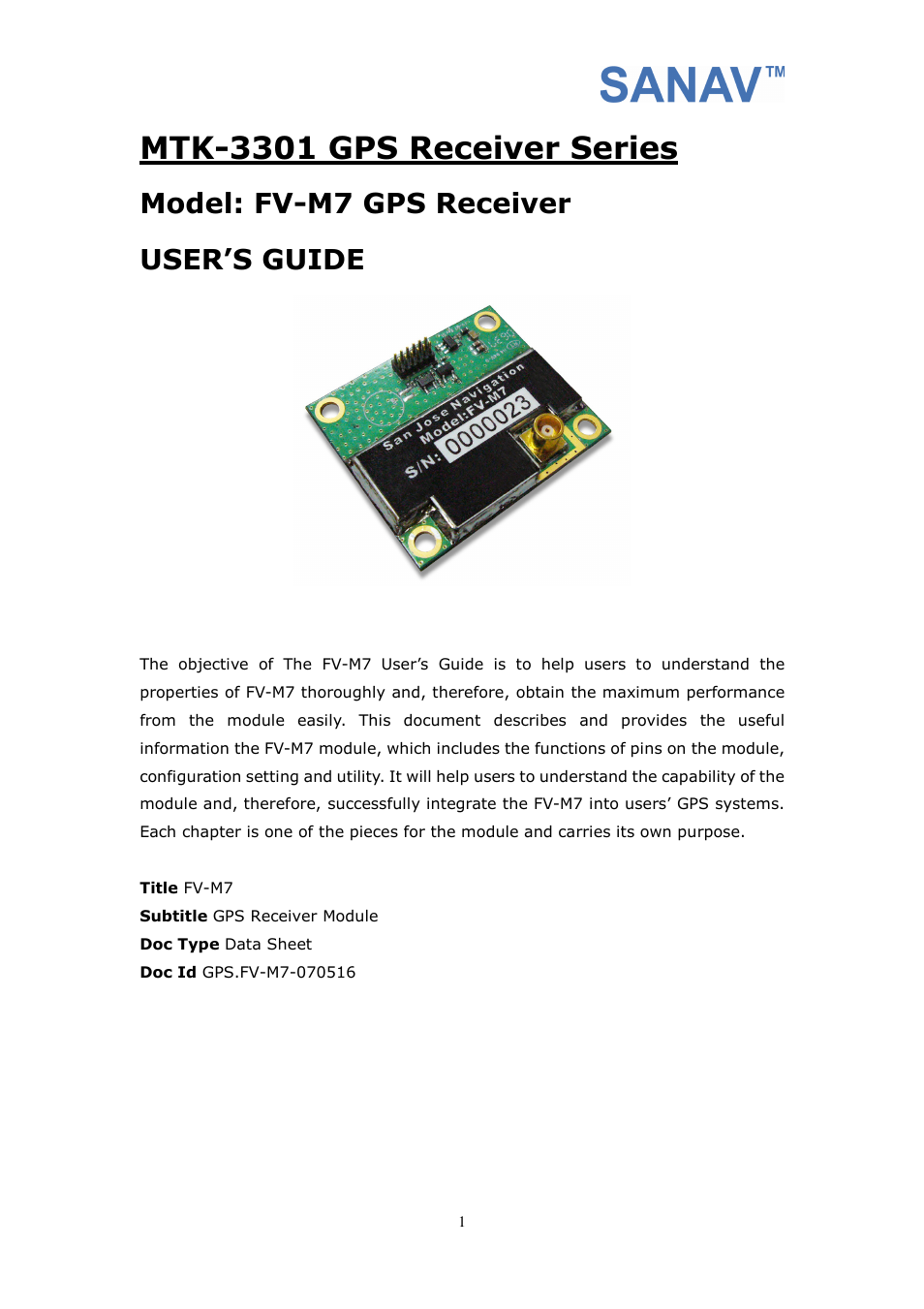 San Jose Navigation SANAV FV-M7 User Manual | 26 pages