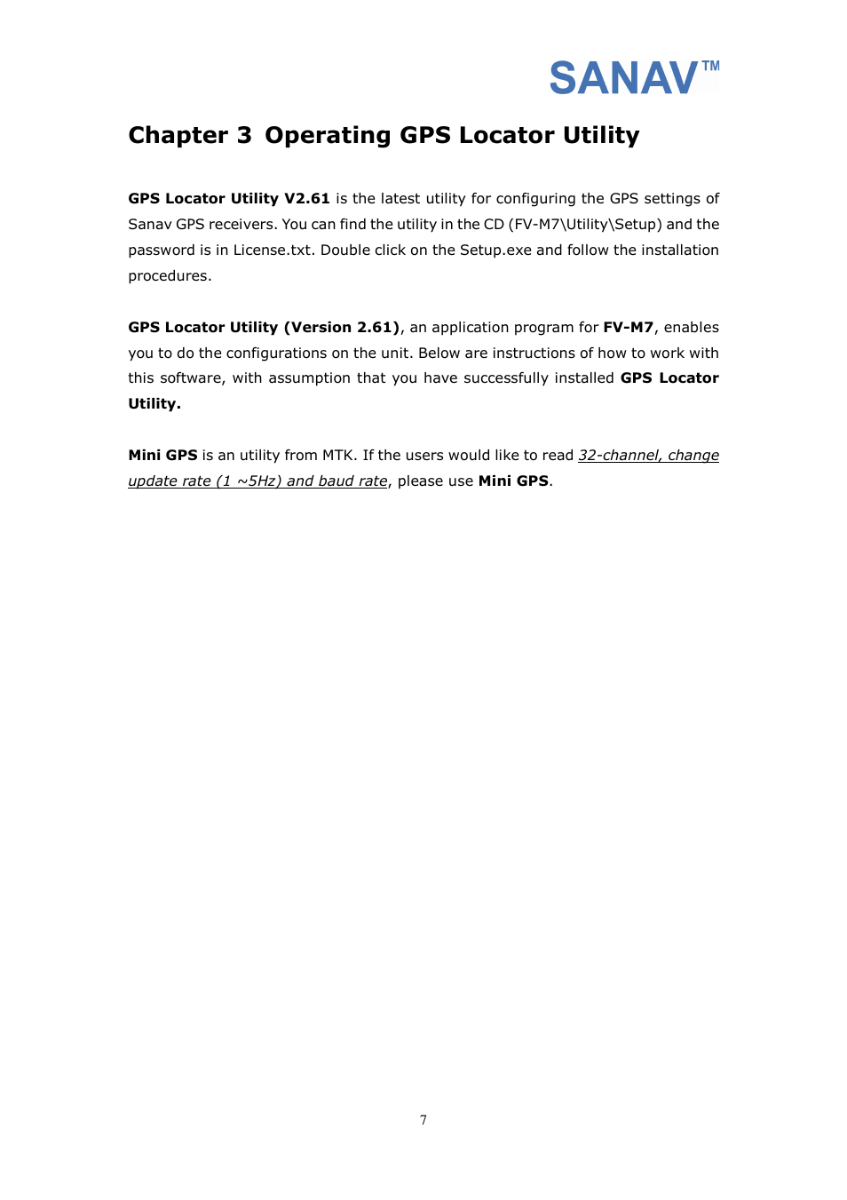 Chapter 3 operating gps locator utility | San Jose Navigation SANAV FV-M7 User Manual | Page 7 / 26