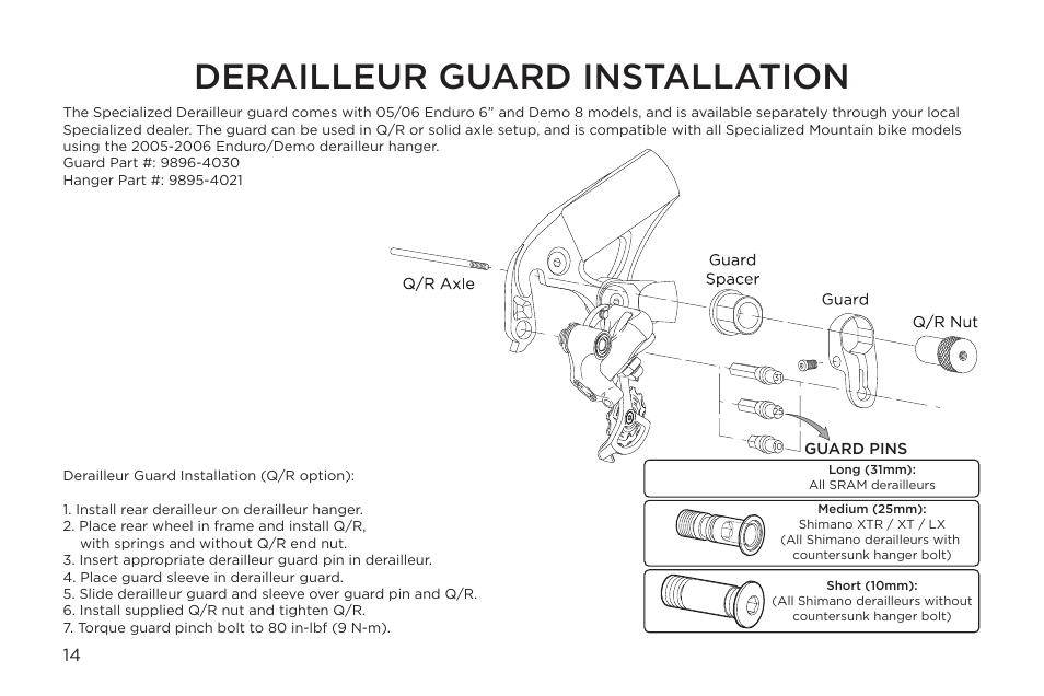 Derailleur guard installation | Specialized Enduro 6 User Manual | Page 14 / 22