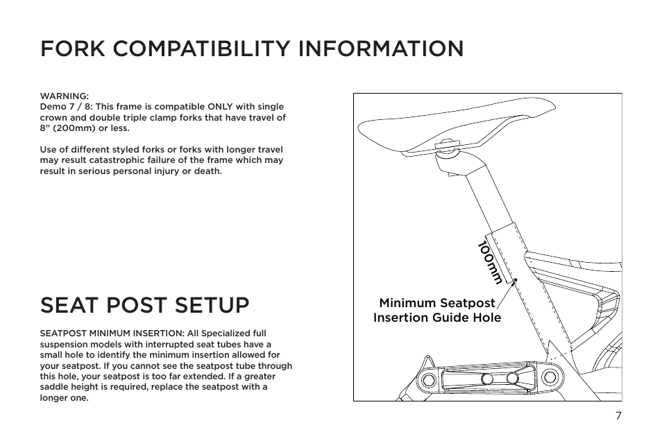 Seat post setup fork compatibility information | Specialized Enduro 6 User Manual | Page 7 / 22