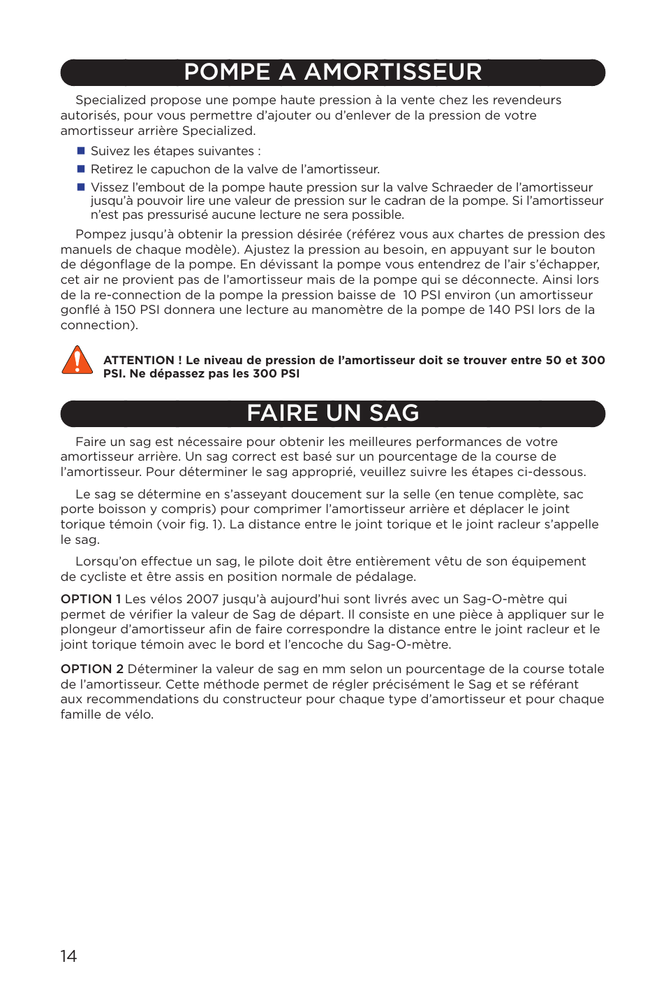 Pompe a amortisseur, Faire un sag | Specialized AFR Rear Shock ENDURO SL User Manual | Page 14 / 72