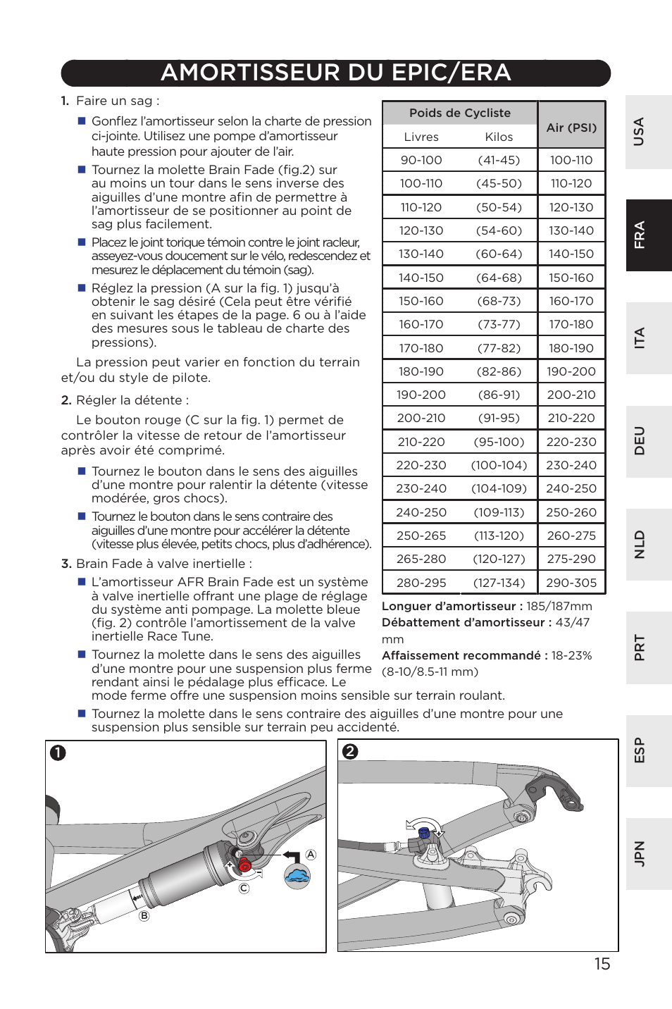 Amortisseur du epic/era | Specialized AFR Rear Shock ENDURO SL User Manual | Page 15 / 72