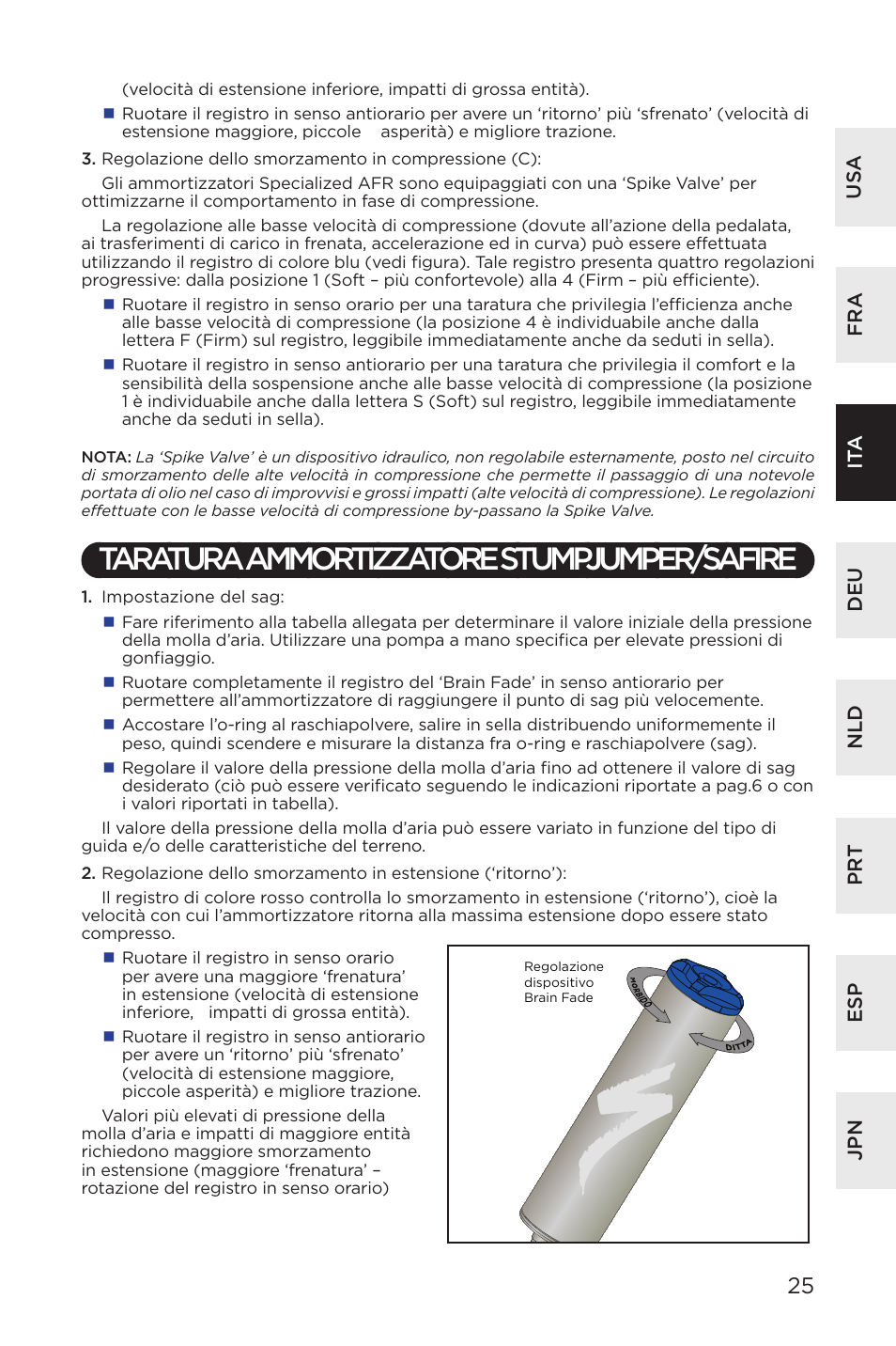 Taratura ammortizzatore stumpjumper/safire | Specialized AFR Rear Shock ENDURO SL User Manual | Page 25 / 72