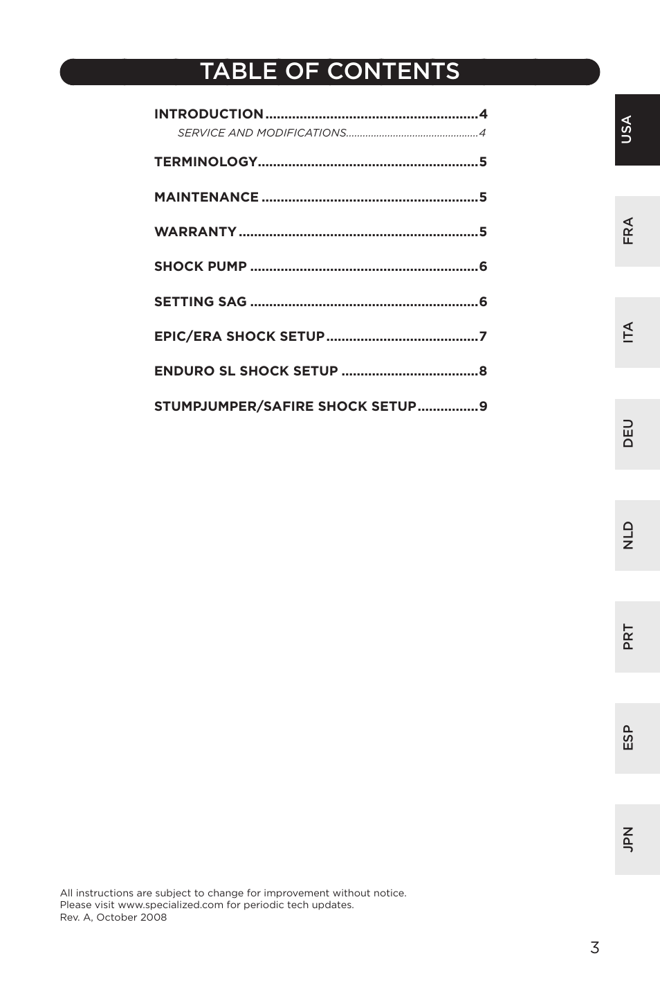 Specialized AFR Rear Shock ENDURO SL User Manual | Page 3 / 72