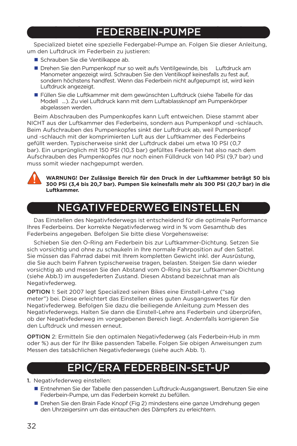 Federbein-pumpe, Negativfederweg einstellen, Epic/era federbein-set-up | Specialized AFR Rear Shock ENDURO SL User Manual | Page 32 / 72