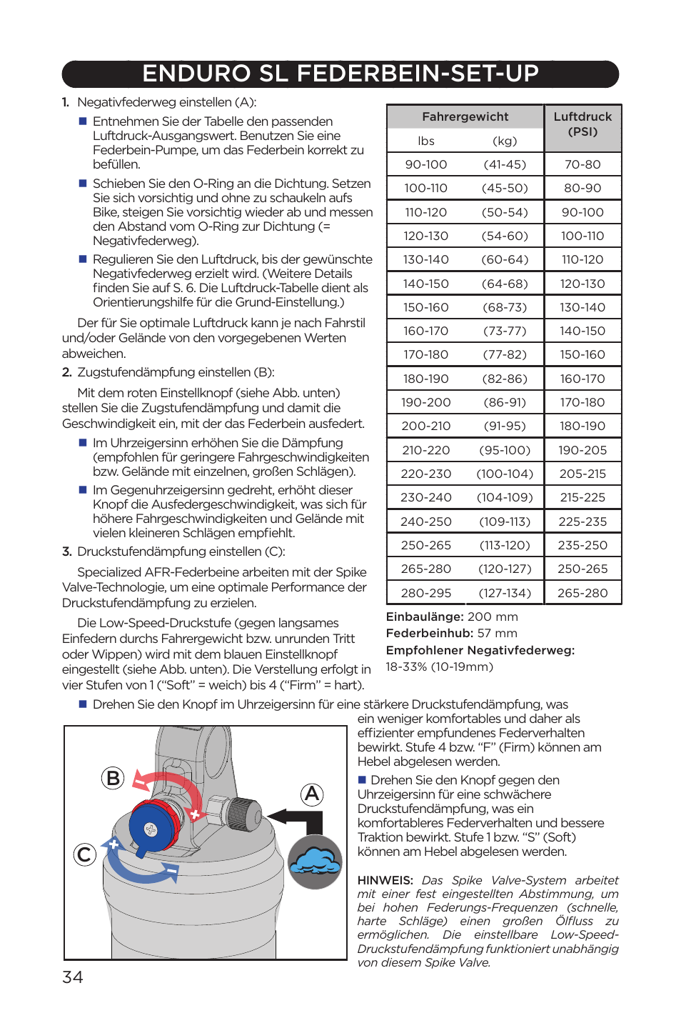 Enduro sl federbein-set-up | Specialized AFR Rear Shock ENDURO SL User Manual | Page 34 / 72