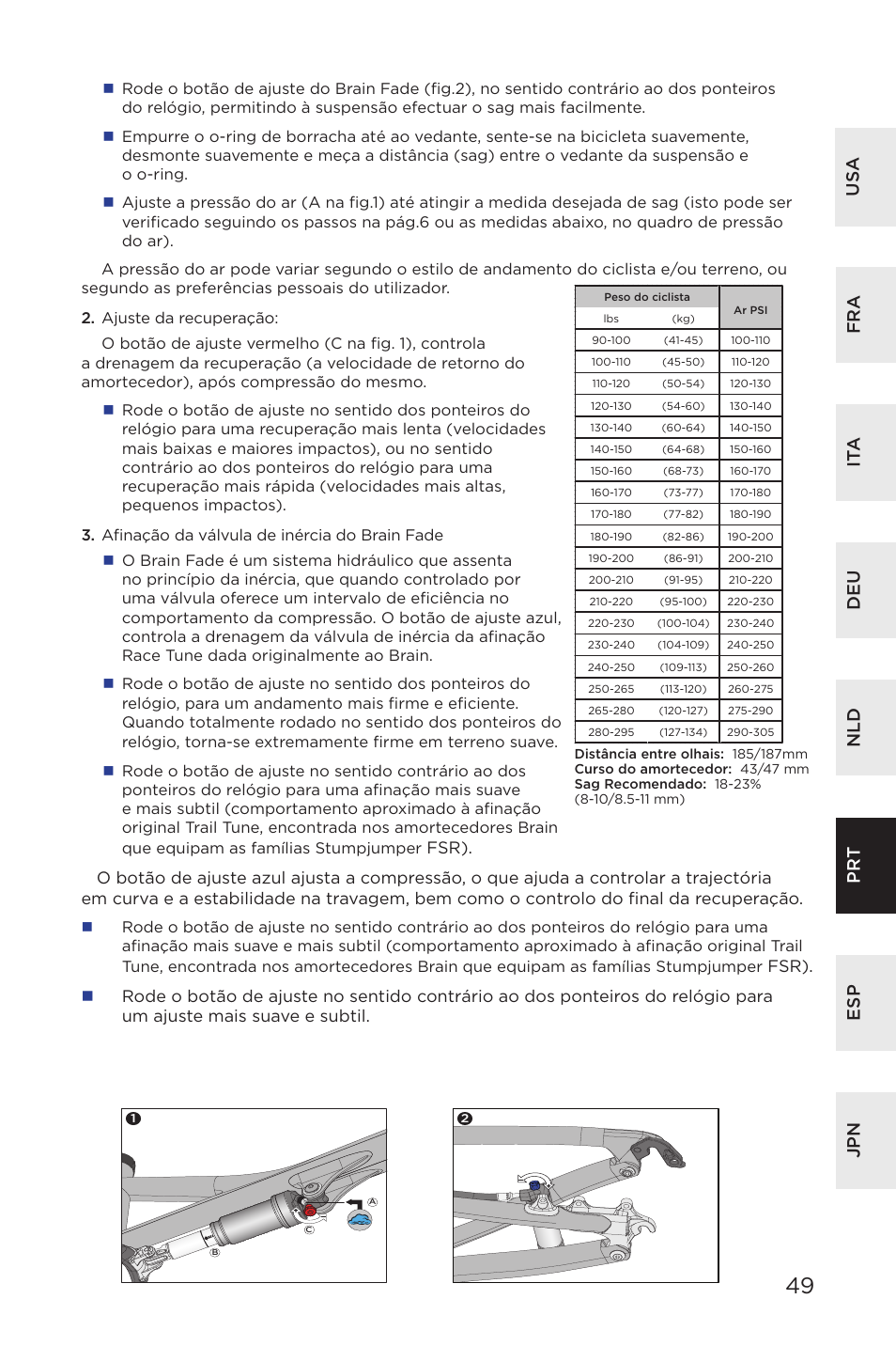 Us a fra deu esp it a nld pr t jpn | Specialized AFR Rear Shock ENDURO SL User Manual | Page 49 / 72