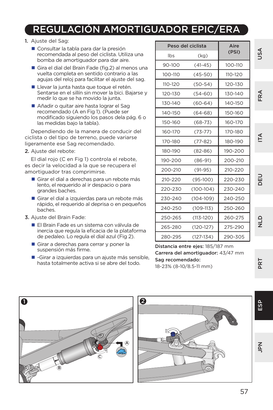 Regulación amortiguador epic/era | Specialized AFR Rear Shock ENDURO SL User Manual | Page 57 / 72