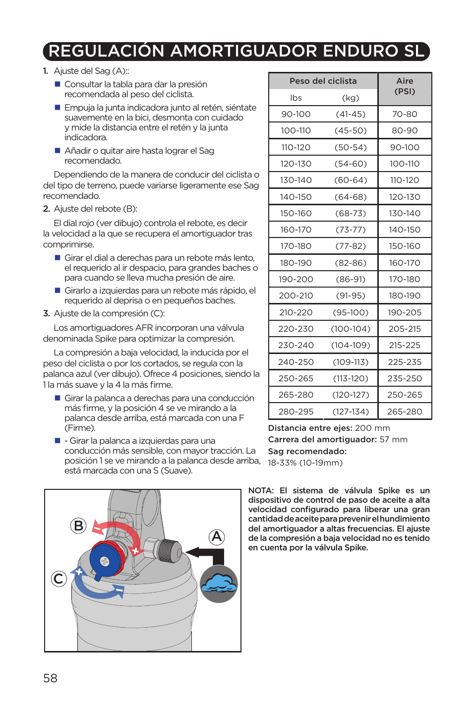 Regulación amortiguador enduro sl | Specialized AFR Rear Shock ENDURO SL User Manual | Page 58 / 72