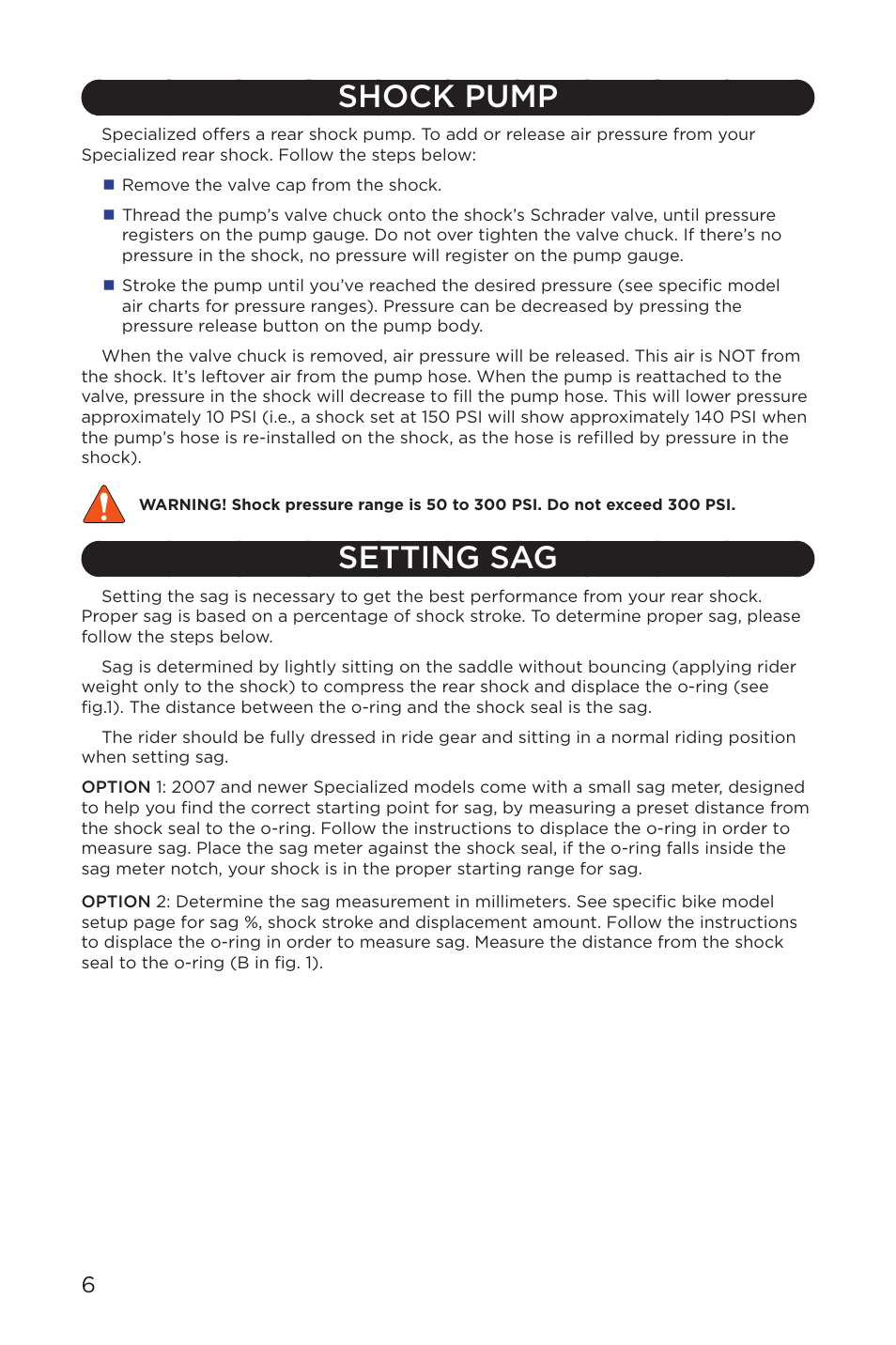 Shock pump, Setting sag | Specialized AFR Rear Shock ENDURO SL User Manual | Page 6 / 72