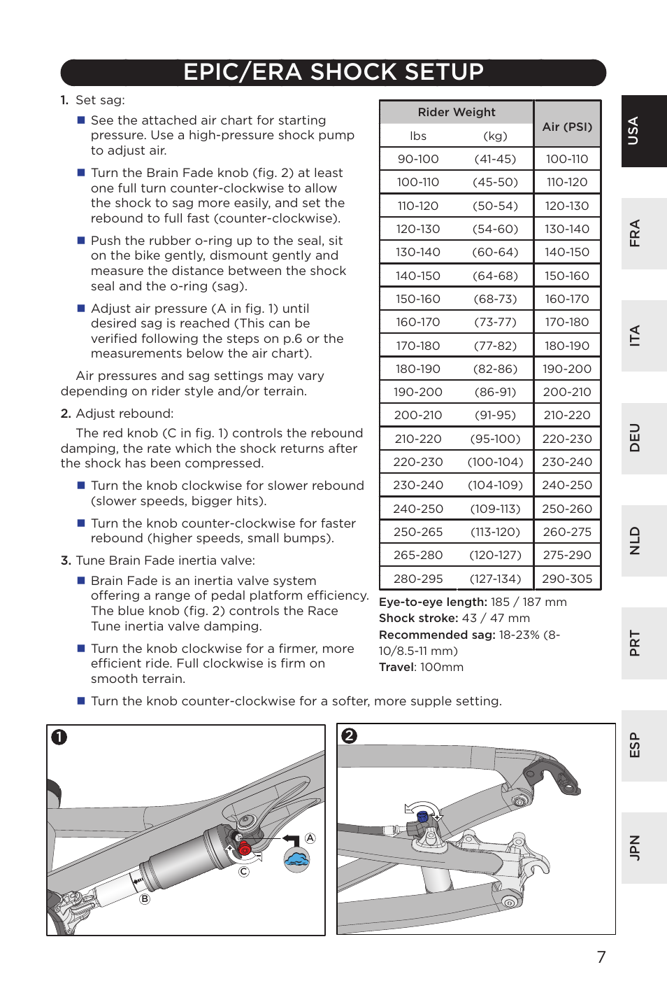 Epic/era shock setup | Specialized AFR Rear Shock ENDURO SL User Manual | Page 7 / 72