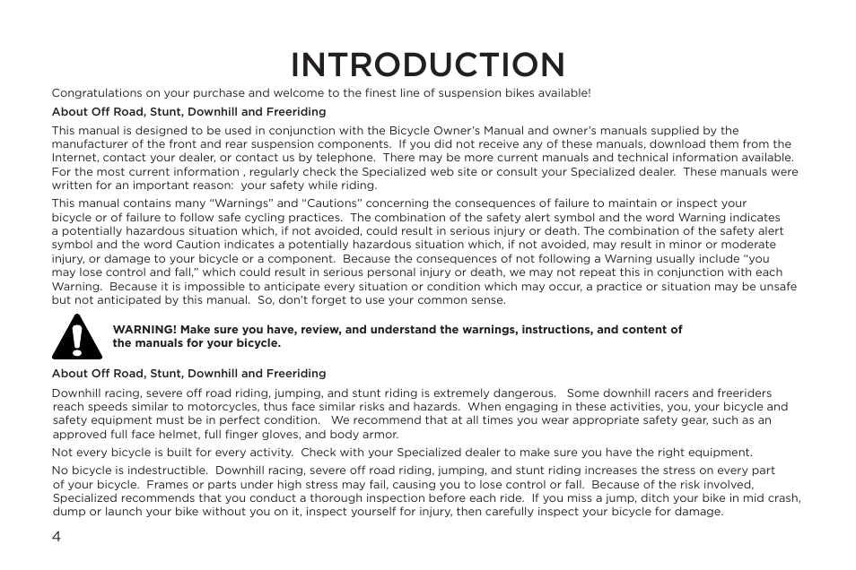 Introduction | Specialized FSRXC User Manual | Page 4 / 20